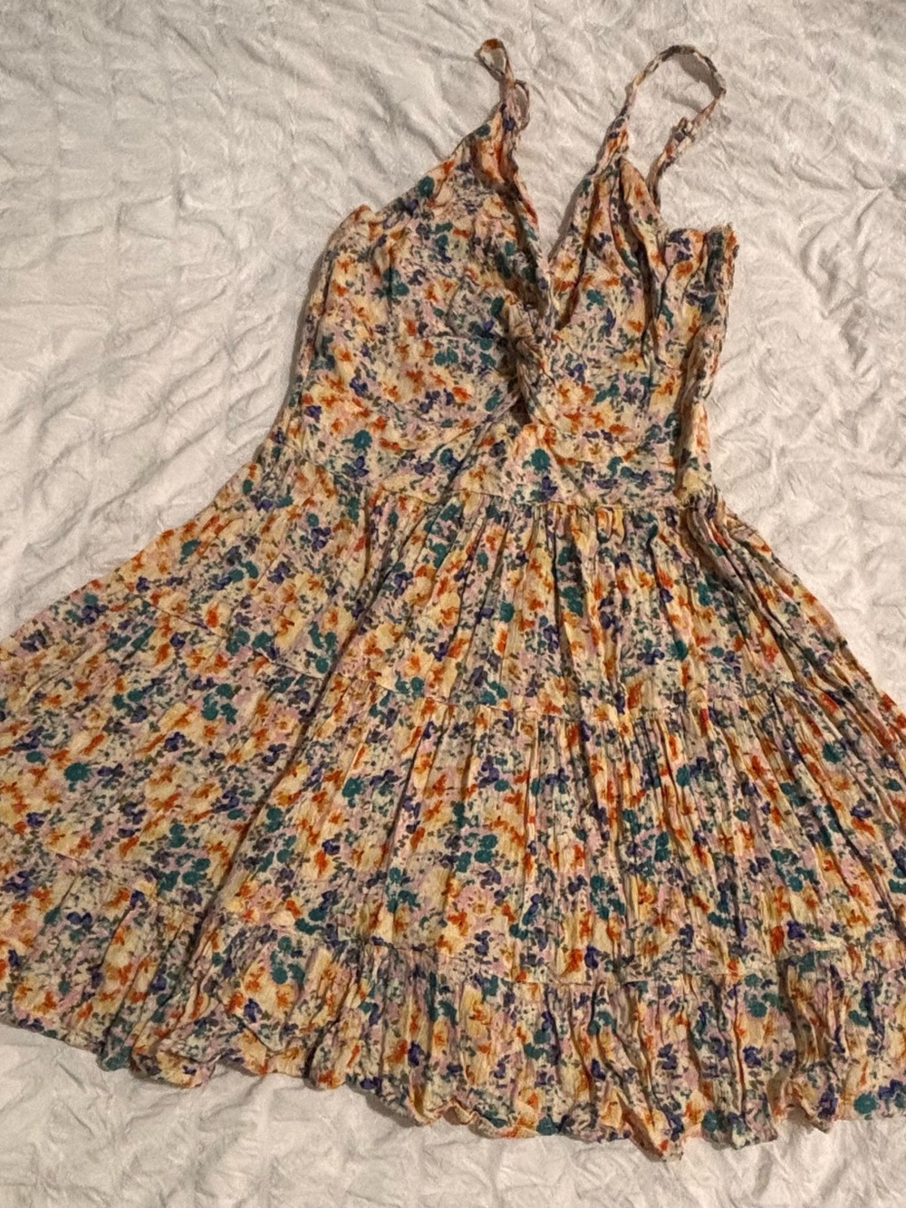 Angie Floral Boho Tiered Midi Dress Size M